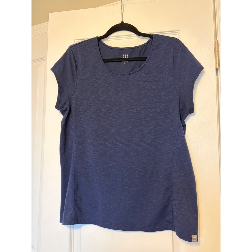 Title Nine Matahari Navy Blue Slub Knit Short Sleeve Scoop Neck Active Top Large